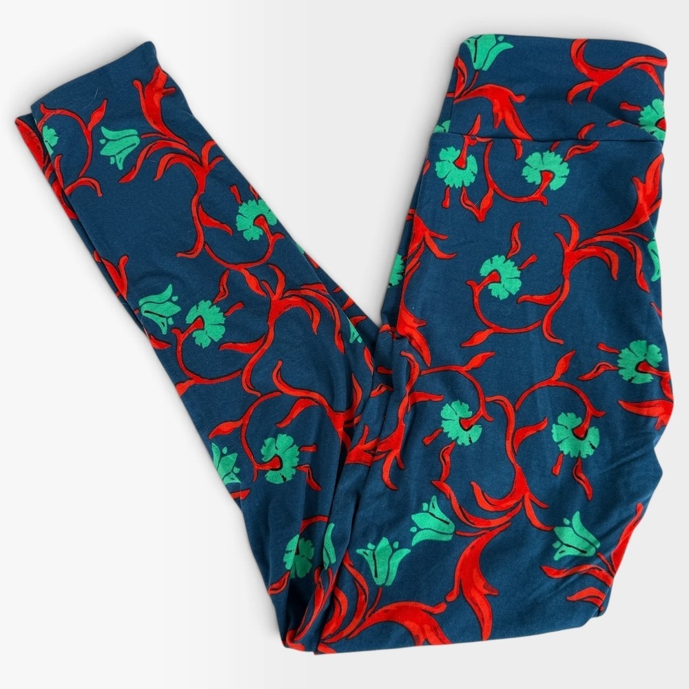 LuLaRoe Leggings Polyester Blend Blue Red Green Dr Seuss Floral Print One Size